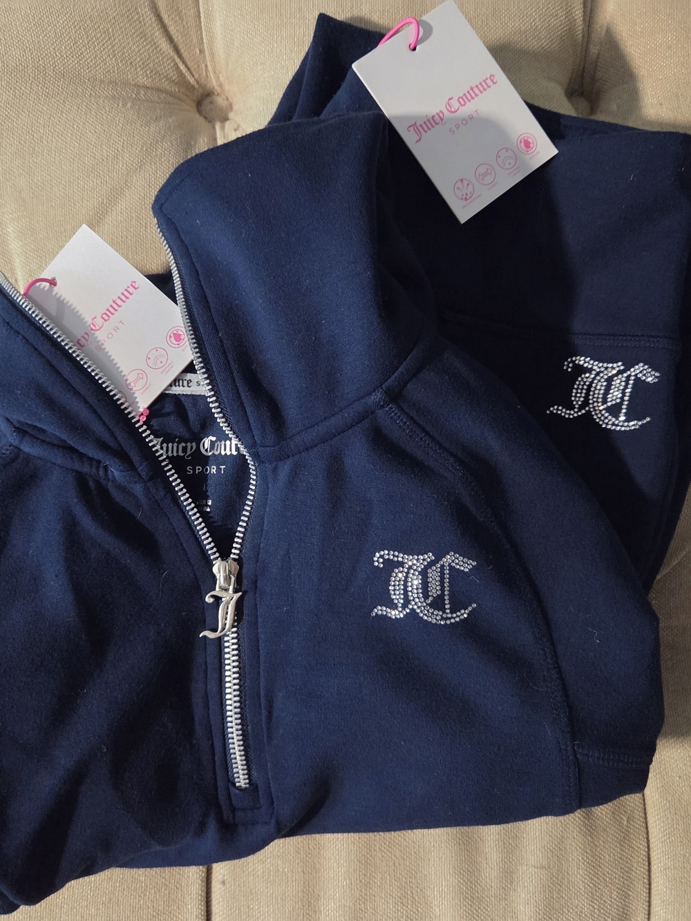 NWT Juicy Couture Sport Navy 2-piece Set 1/4 Zip Size L